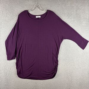 Zenana 3/4 Sleeve Ruched Side Top Women’s Plus Size 1X Loose Modern Chic Purple